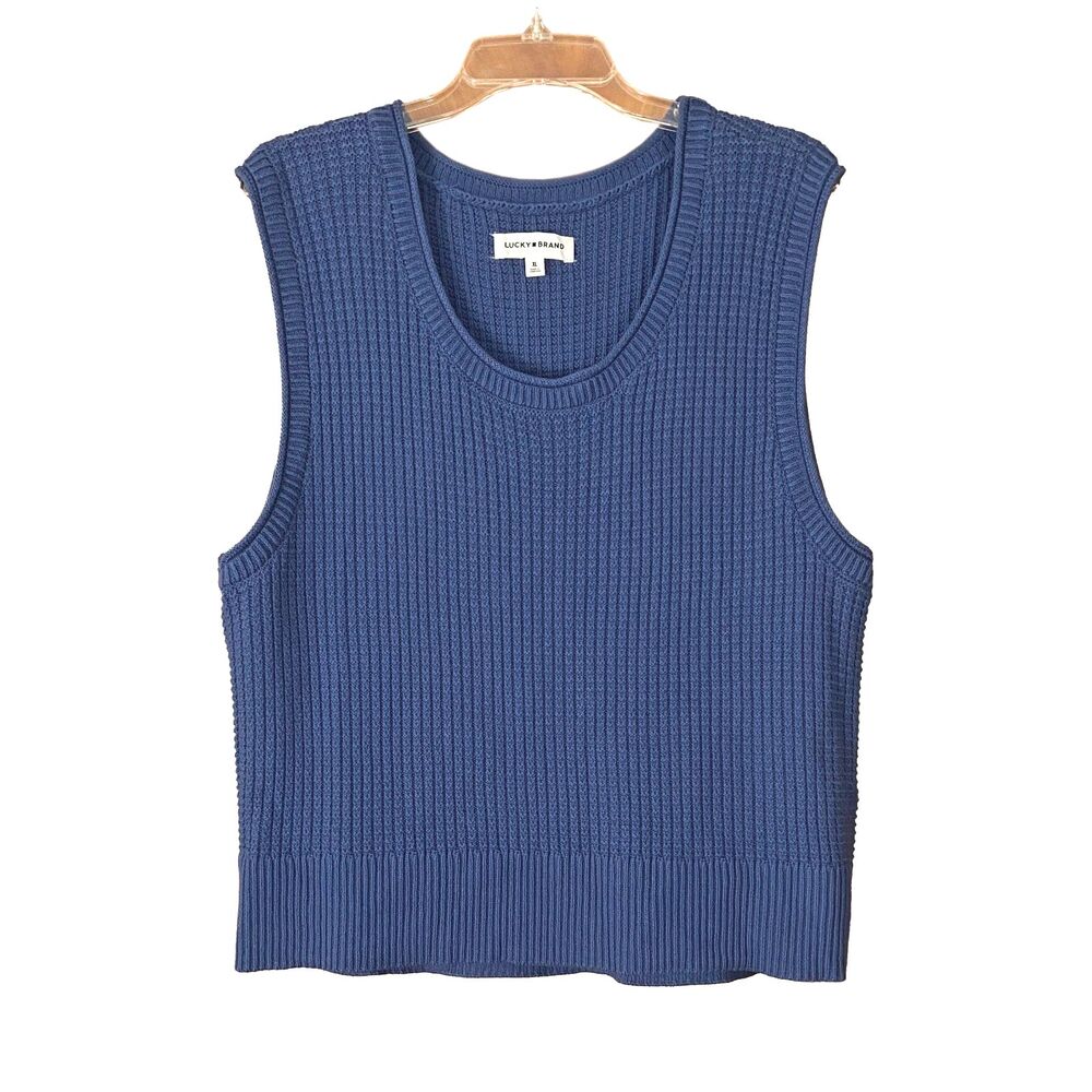 Lucky Brand Women's Pullover Sweater Vest Size XL Blue Cotton Waffle Knit